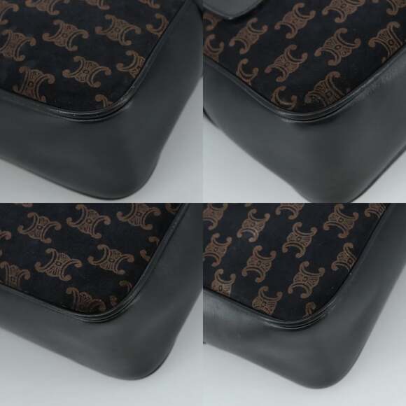 CELINE Macadam Canvas Shoulder Bag Suede Leather Navy - Picture 10 of 12